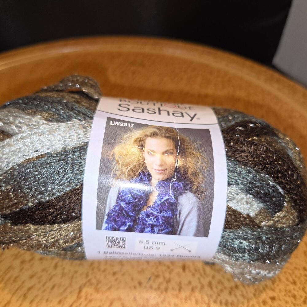 Red Heart Boutique Sashay Yarn Waltz LW2517 Brown Gray Metallic Ruffle Yarn NEW
